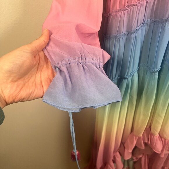Rococo Sand Rainbow Hi Low Maxi Dress Size Small Ruffle Tiered Photo Shoot Party - Picture 7 of 15